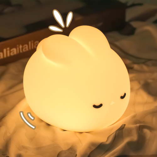 Keyroal Kids Night Light Rechargeable - 3 Levels Dimmable LED Nursery Lamp, Silicone Bunny Nightlight with Timer for Breastfeeding, Newborn, Baby, Toddler, Decor Gift Toys