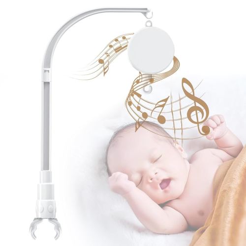 Brazo móvil de cuna de bebé de 23 pulgadas, brazo móvil para cuna, brazo móvil para guardería, colgador móvil para bebé, con caja de música, la parte de la garra se puede ajustar de ancho, decoración