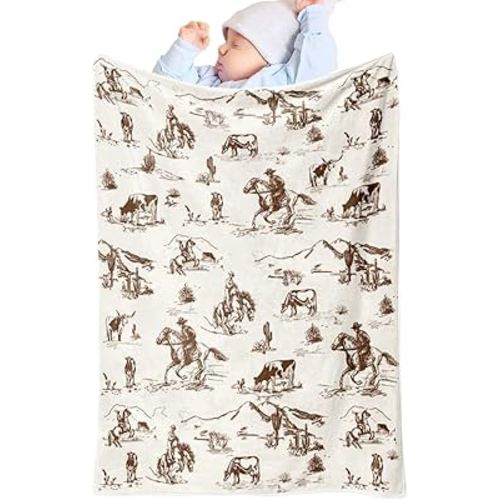 Western Baby Blanket,Western Baby Stuff | Cozy Vintage Bedding Sheet Comforter Cover for Living Room Car Picnic Farmhouse Camping