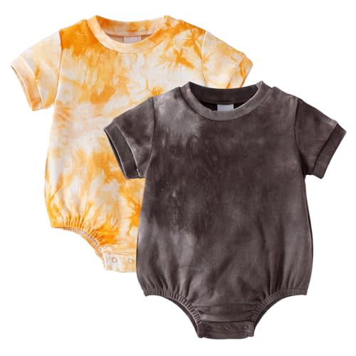 ROMPERINBOX Baby Boy Bubble Romper 2 Pack Tie Dye Short Sleeve Onsies Infant Bodysuits 0-24 Months