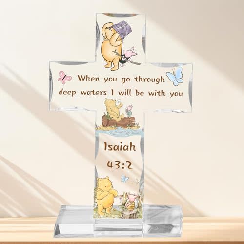 Winnie Inspirational Acrylic Cross, Christian Religious Gifts for Women, Winnie Bible Verse Encouragement Presents for Sister Mom Friend, Home Office Desk Decor Cheer Up Plaques