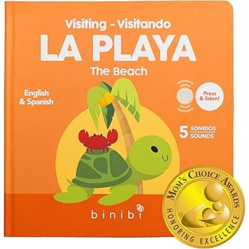 Binibi Spanish Books for Babies & Toddlers 1-3 The Beach Interactive Bilingual Sound Book with Fun Beach Sounds | Bilingual Children's Book | Spanish Learning for Kids