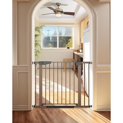 Cumbor 30-40.6 in Baby Gate for Stairs and Doorways, Dog Gate Indoor Brown