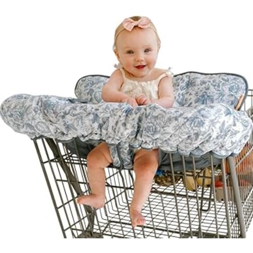 BINXY BABY 2-in-1 Cushy Cart Cover and High Chair Cover | Universal Fit | Includes Storage Pouch (Heritage Blue)