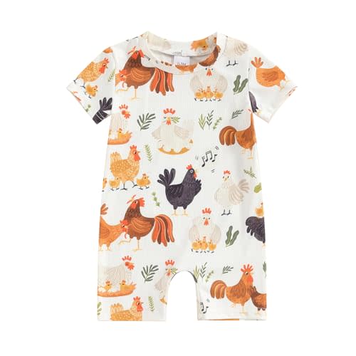 Toddler Baby Boy Girls Farm Clothes Western Farm Animals Chicken/Cow Print Romper Newborn Jumpsuit Country Stuff