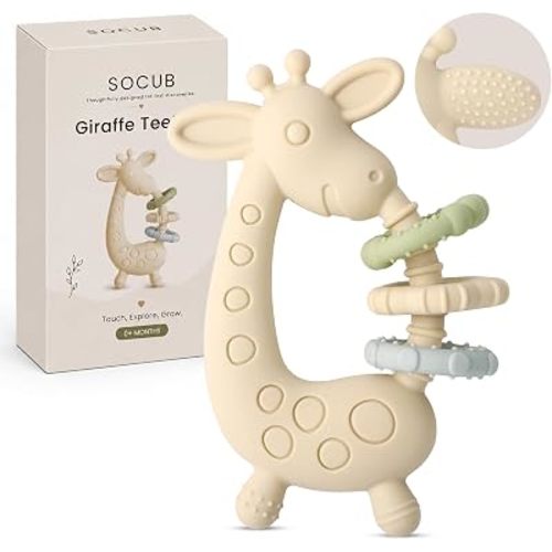 Socub Giraffe Baby Teether, Silicone Teething Toy, 0+ Months, Shifting Sand