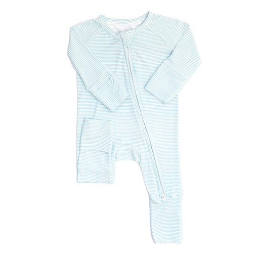 The Uptown Baby Mini Stripe Sleep Romper - Cool Blue - Size NB
