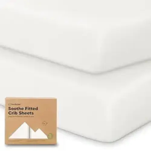 KeaBabies 2-Pack Organic Crib Sheets for Boys, Girls - 52x28 Fitted Crib Mattress Sheet Neutral, Breathable Jersey Cotton Cover for Baby Bed, Toddler Mattress, Soft & Cute Prints (Soft White)