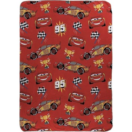 Jay Franco Kids Plush Throw Blanket – Soft & Cozy Fleece Throw for Bedroom & Couch Décor, Official Licensed Product, Red - Cars, 46x60 - Throw Blanket