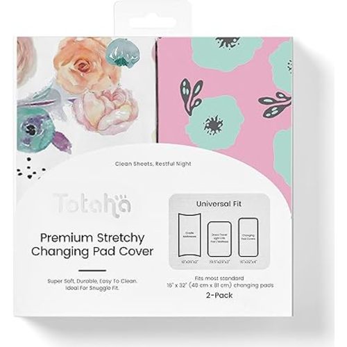 TotAha Premium Stretchy Changing Pad Covers (2-Pack)-Hypoallergenic, Silky Comfort, Buttery Soft, Calming Effect, All-Season Jersey-Knit 32'' X 16'' X 5'' Deep Pocket (Colorful Flora & Blue Flowers)