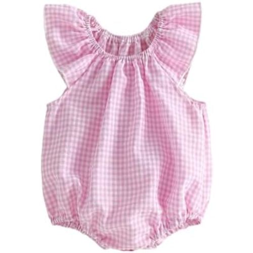 Karuedoo Newborn Infant Baby Girl Clothes Gingham Ruffle Sleeve Bubble Romper Plaid Bodysuit One Piece Summer Outfit