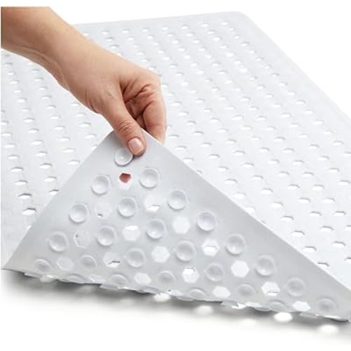 Gorilla Grip Patented Bath Tub Shower Mat, 35x16 Washable Bathtub Floor Mats, Suction Cups and Drain Holes to Keep Tubs Clean, White