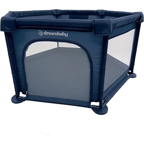 Dreambaby Large Explore Deluxe Fabric Playpen -Navy. Padded Sides, Easy Assembly, Play Pen for Baby and Toddler, Play Yard, Breathable Mesh Fabric, Zip Door