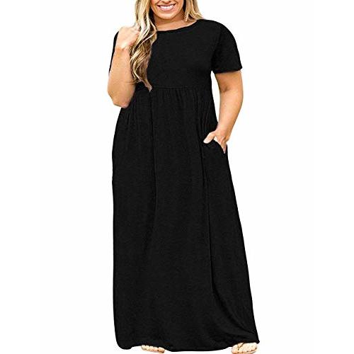 Kancystore Women's Short Sleeve Plus Size Maxi Dress with Pockets Loose Casual Summer Dresses XL-5X