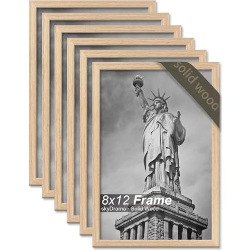 Solid Wood 8x12 Picture Frame with Natural Wood Grain 6 Packs