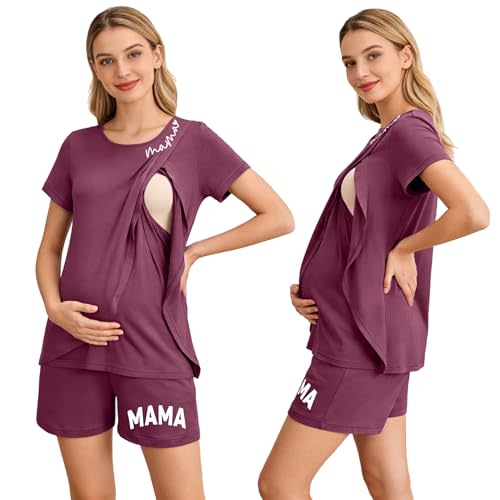 UNIQUEONE Nursing Pajamas Set Soft Postpartum Pjs Breastfeeding Sleepwear Double Layer Maternity Loungewear Hospital Outfit