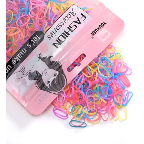 Youxuan Kids Elastics No Damage Colored Hair Bands Fashion Girls Hair Ties 1000 Count Small Size