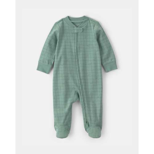 Baby Boy Dinosaur 100% Cotton 2-Way Zip Sleep & Play Pajamas - Green