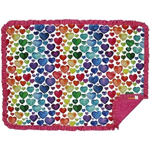 Dear Baby Gear Heart Deluxe Baby Blanket - Double Layer Reversible, Milestone & Infant Gifts for Girls - Toddler Blankets - Bright Colored Hearts - Hot Pink with Ruffles - 40"x30"