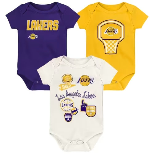 Newborn Los Angeles Lakers Outerstuff Three-Pack Littlest Player Bodysuit Set