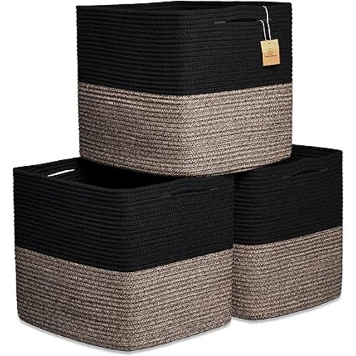 NaturalCozy 13x15x13 Kallax Storage Cubes Bins, 3 Pack | Cotton Rope Cube Storage Bin Woven Baskets for Organizing | Kallax Insert Storage Baskets for Shelves Organizer, Kids Toy, Closet Baby Nursery