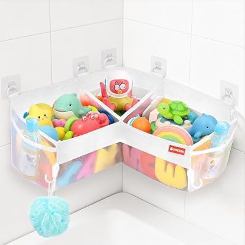 UNEEDE Bath Toy Storage 3 Compartment Corner Bath Toy Storage Organizer