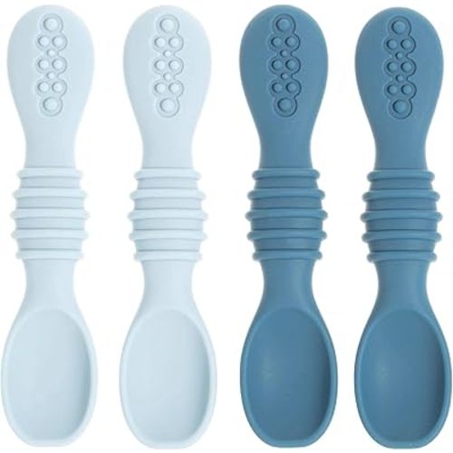 Silicone Baby Spoons for Baby Led Weaning 4-Pack, First Stage Baby Feeding Spoon Set Gum Friendly BPA Lead Phthalate and Plastic Free, Blue