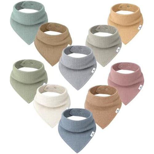 DiaperSquad 10-Pack 100% Organic Muslin Cotton Baby Bibs for Baby Boy, Girl