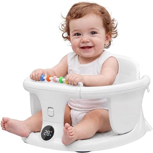 Baby Bath Seat 6+ Months with Temp Display Non-Slip Suction Base Tub Seat