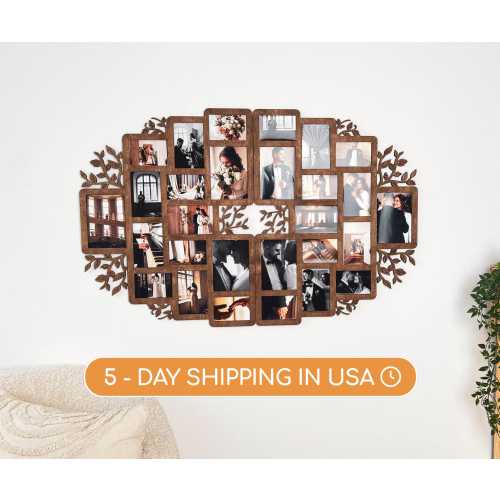 Split family picture frame collage Wooden family tree wall decor Custom color living room decor Family gift Multiple frames 3.5x5 4x6 5x7