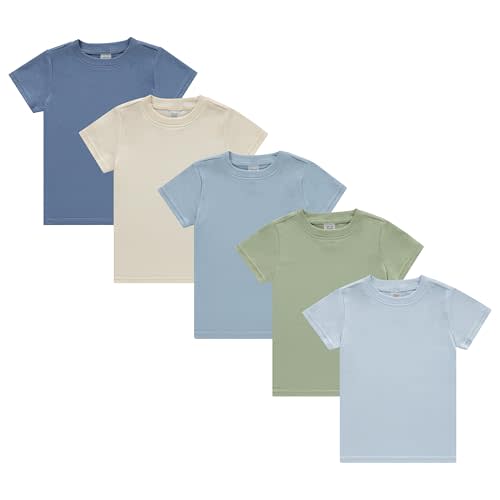 Cudlie 5-Pack Toddler Boys’ T-Shirts – Soft Cotton Tees for 12M to 4T – Solid Colors, Everyday Value, Soft and Comfy
