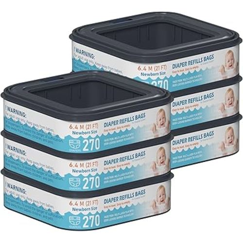 Standard Square Refills Disposal Bags Refill Compatible with Diaper Genie Compact, Select and Classic Pails, Hold Up to 270 Newborn-Sized Diapers Per Refill, Pack of 6