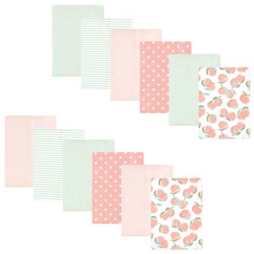 Hudson Baby Cotton Poly Infant Girl Flannel Burp Cloth 12pk, Sweet Peach, One Size