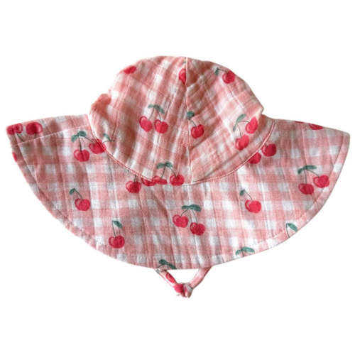 Organic Muslin Wide Brim Sunhat - Gingham Cherries | Baby Dill