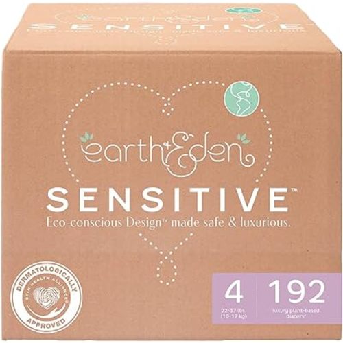 Earth & Eden Sensitive Baby Diapers, Size 4 (192 Count) - Eco-Conscious & Hypoallergenic Diapers - No Harsh Chemicals - Comfortable and Gentle on Skin - Dermatologically Approved