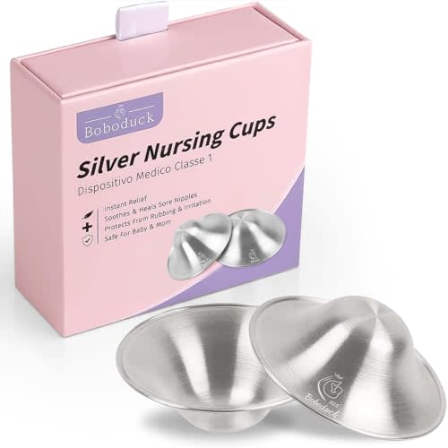 Boboduck The Original Silver Nursing Cups - Nipple Shields for Nursing Newborn, Newborn Breastfeeding Must Haves for Soothe and Protect Your Nursing Nipples - 925 Silver (X-L Size)