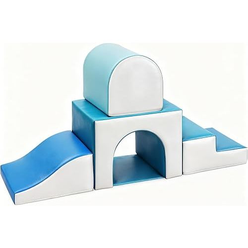Sumbababy Foam Climbing Blocks for Toddlers: with a Tunnel - 4 PCS Foam Blocks - Kids Indoor Climbers Play Structures Play Gym Soft Climber with Slide and Stair Soft Playground Green