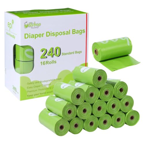 Diaper Bags Disposable for Baby, 16 Refill Rolls/240 Bags OXO-Biodegradable Waste Bags,Dirty Disposable Diaper Bags,Diaper Trash Bags,Green