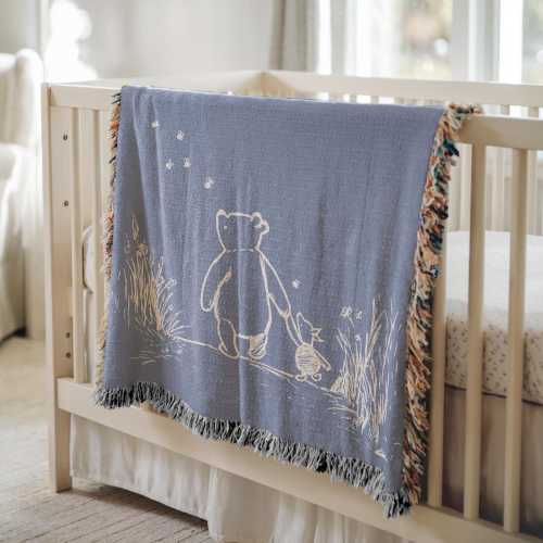 Personalized Winnie Pooh Baby Blanket, Custom Name Baby Shower Gift, Watercolor Bear Nursery Decor For Boys Or Girls, Soft Baby Blanket