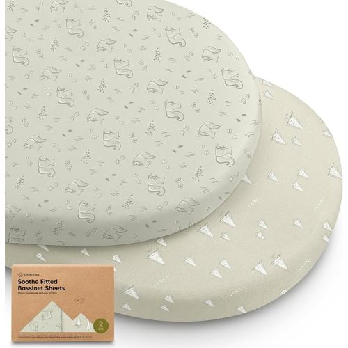 2-Pack Organic Bassinet Sheets for Girls, Boys - 100% Cotton Bassinet Mattress Sheets Compatible with Halo Bassinest Swivel Sleeper, Graco,Baby Delight,Chicco,Unisex Fitted Bassinet Sheets (Savannah)