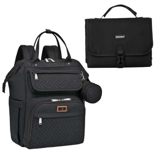 BabbleRoo Travel Diaper Bag Backpack, with Premium Changing Pad Set – Black