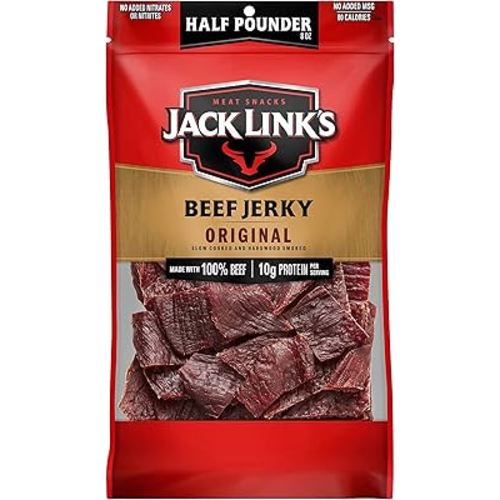 Jack Link's Beef Jerky, Original, Half Pounder Large Jerky Bag - Flavorful Meat Snack, Ready to Eat Protein Snacks with 10g of Protein per Serving, Made with 100% Beef
