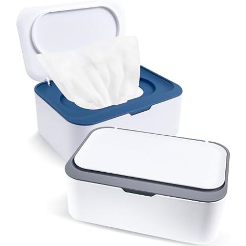 KALYLOC 2Pcs Wipe Dispenser Reusable Baby Wipe Holder Container (Blue/Gray)