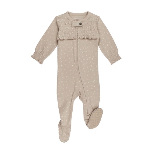 Smocked Organic Cotton Zip Footie