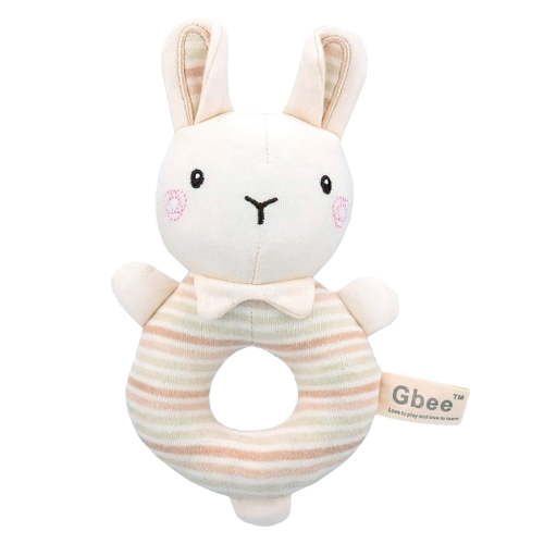 Unisex Infant Rattle Toy, Nursery Sensory Animal Plush Made with Cotton Shell and Polyester Fill, Sweet Bear, Bunny, or Dog Stuffed Animals for Babies (E)