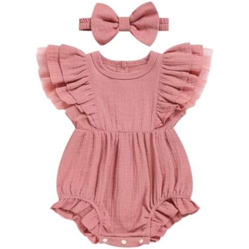 TITKKOP Mameluco de burbujas con volantes para niña | Mono corto de una pieza | Traje y vestido de verano para bebés de 0 a 18 meses