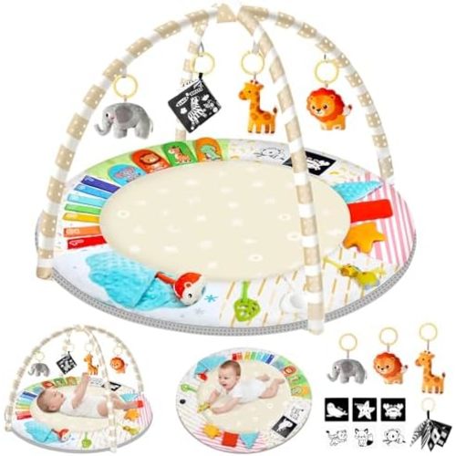 URMYWO Baby Play Gym Mat Tummy Time Mat with 5 Sensory Toys for 0-18 Months