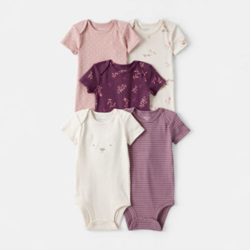 Carter's Baby Girls Round Neck Short Sleeve Rib 5-pc. Bodysuit