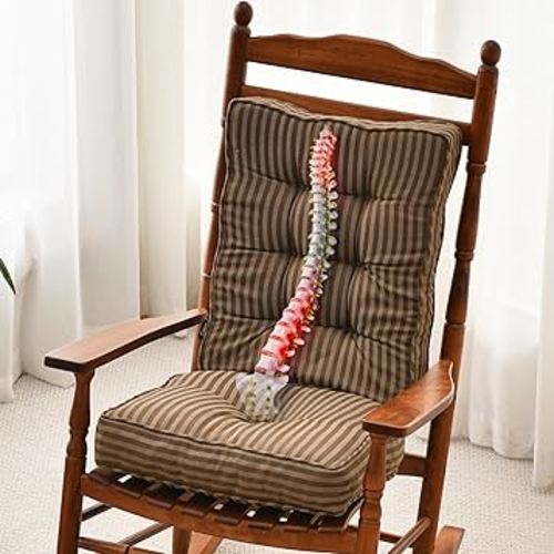 SUNROX Memory Foam Non Slip Rocking Chair Cushion, FadeShield Water Resistant Thicken Durable Tufted Pads, Set of Seat & Back Cushion with Ties for Indoor/Outdoor Rocker, 2 Piece, Cocoa Stripe