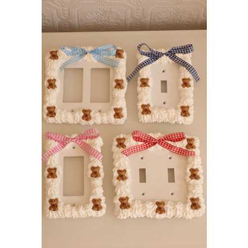 Teddy Bear Gingham Bow Outlet Plate Cover (Multiple Colors)